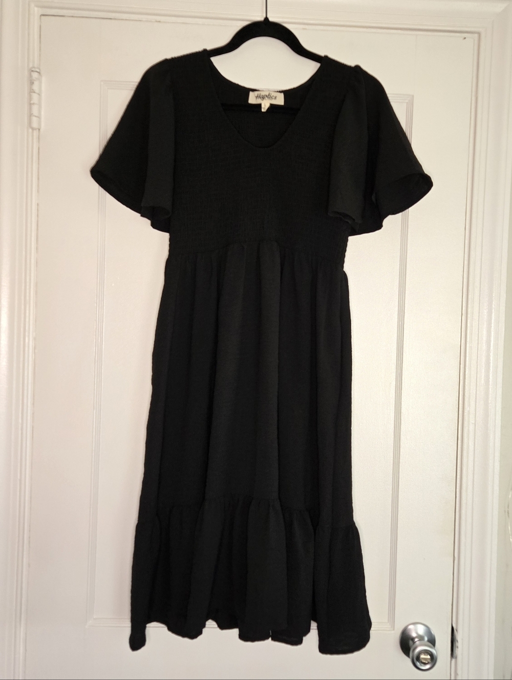 Black Smocked Midi Dress Women's Large Sleeveless Stretch Casual Summer Dress - Picture 2 of 11